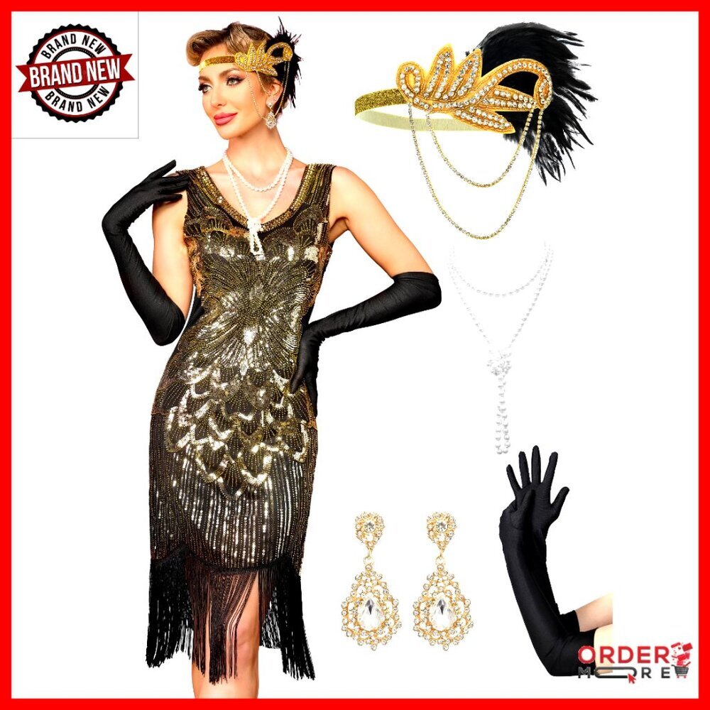 Sequin Fringe Flapper Dress 1920s Gatsby Cocktail Party Costume